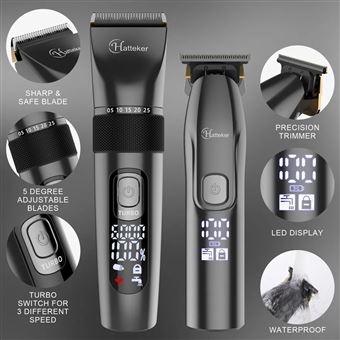 Kit Tondeuse Barbe Et Cheveux Hatteker 4 En 1 Sans Fil - Étanche - 3 Têtes Et 12 Guides - Neuf Complet