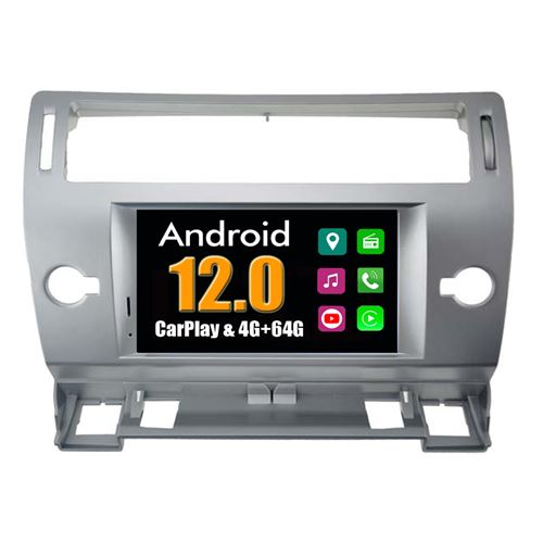 Autoradio CarPlay Multimédia RoverOne Android 4Go RAM 64Go ROM GPS pour Citroen C4 C-Triomphe C-Quatre 2004-2010 / Argent