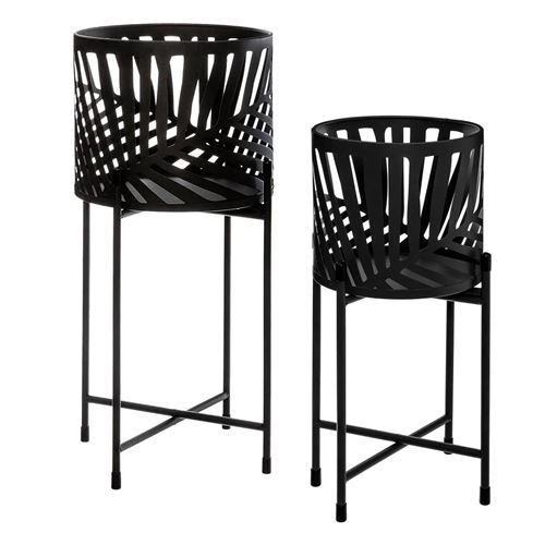 Non Communiqué Noir Atmosphera Créateur D'intérieur - Lot De 2 Cache-Pots En Métal "Leaf" 54Cm