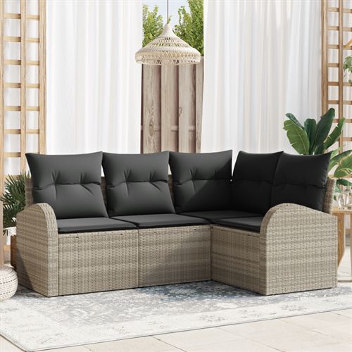 Non Communiqué Gris Clair Ensemble De Canapé De Jardin 4 Pièces Avec Coussins Rattan Poly