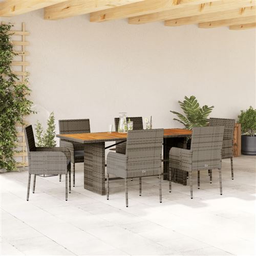 Non Communiqué Gris Vidaxl 7-Delige Tuinset Met Kussens Poly Rattan Grijs3213512
