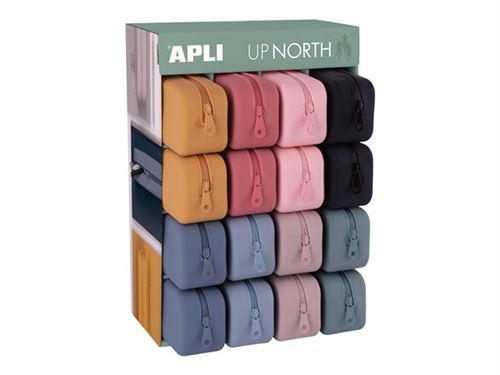 APLI Up North - Trousse à crayons - affichage - silicone - noir, vert, beige, saumon, bleu roi, jaune moutarde, rose corail, bleu gris