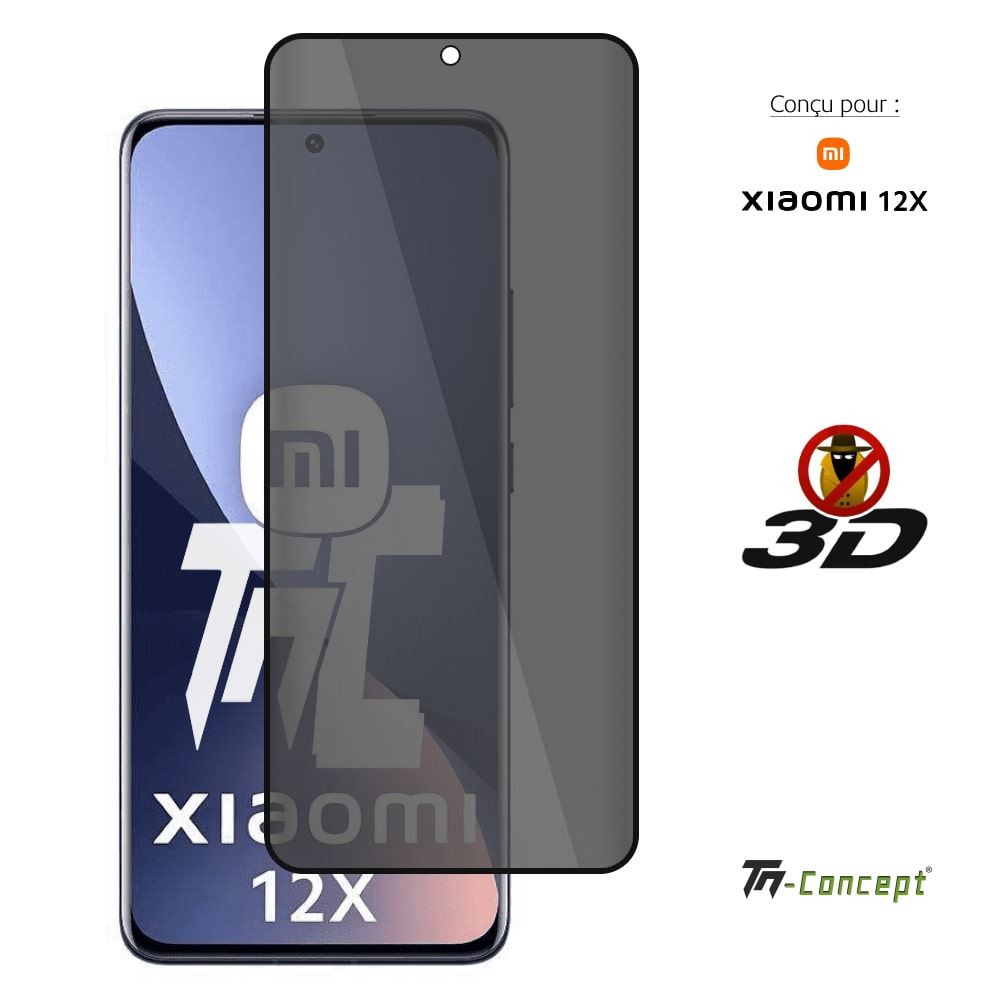 Protection écran Verre Trempé Teinté TM-Concept Pour Xiaomi 12X - Noir, Incurvé 3D & Privacy - NEUF