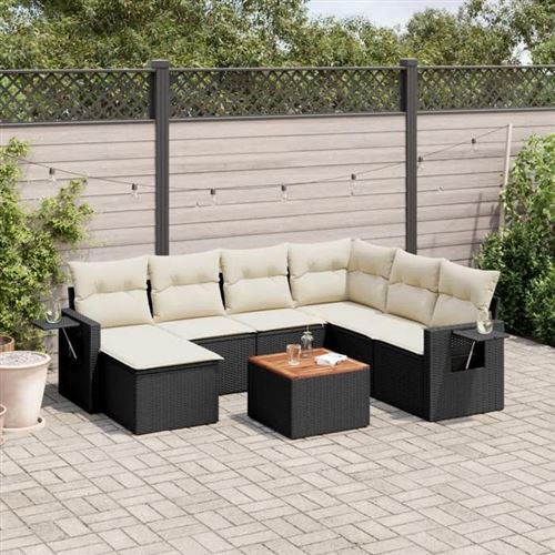 vidaXL Salon de Jardin avec Coussins 8 pcs, Canapés de Terrasse, Ensemble de Meubles de Patio, Mobilier d'Extérieur, Noir 3224677