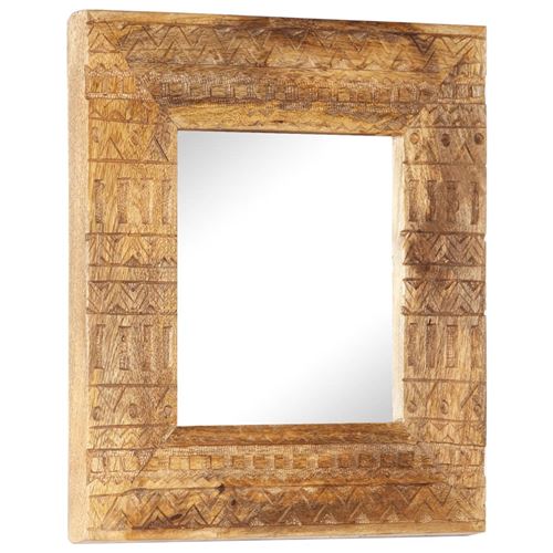 vidaXL Miroir Sculpté à la Main Miroir Mural Miroir de Maquillage Miroir de Couloir Intérieur Maison 50x50x2,5 cm Bois de Manguier Solide