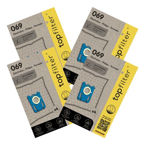 Lot de 4 packs de 4 sacs aspirateur 64069 Electrolux Philips et Tornado TopFilter Premium ref.