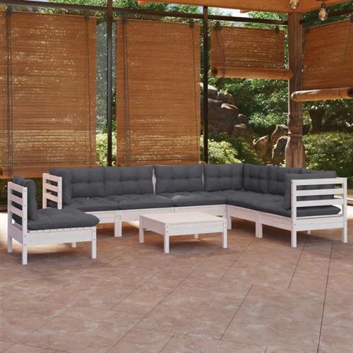 Non Communiqué Blanc Vidaxl Bois De Pin Massif Salon De Jardin 8 Pcs Avec Coussins Mobilier De Patio Meubles D'extérieur Mobilier De Jardin 3096726