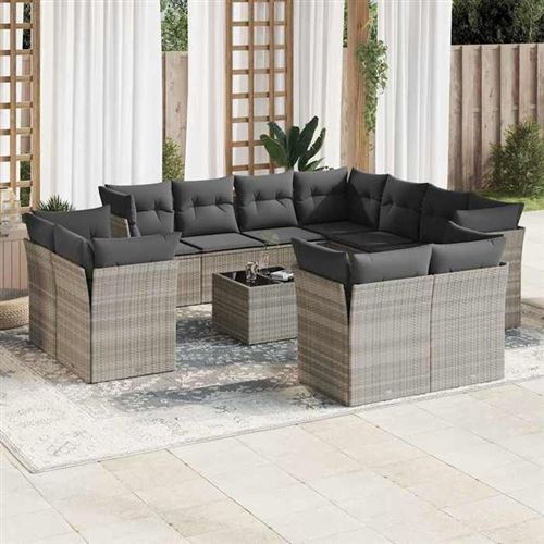 Vidaxl Gris/Clair Salon De Jardin 12 Pcs – - Image 2