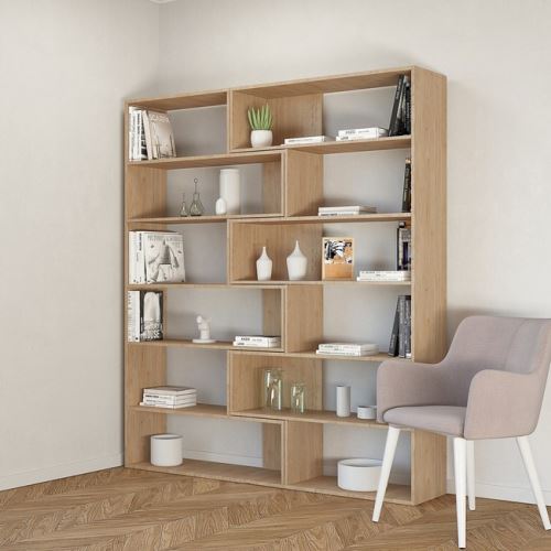 Homemania Bibliotheque Twin Meuble Murale Modulable Etagere De Rangement Avec Compartiments Pour Sejour Bureau Entree En Bois Naturel 158 X 30 X 179 Cm Achat Prix Fnac