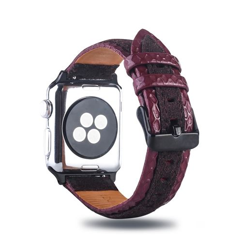 Bracelet en cuir véritable bicolore couche supérieure vin rouge/café pour votre Apple Watch Series 4 44mm/Series 3 2 1 42mm