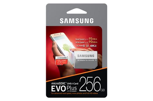 Samsung Evo Plus Carte mémoire avec Adaptateur SD MicroSDXC UHS-I Classe 10 256 Go