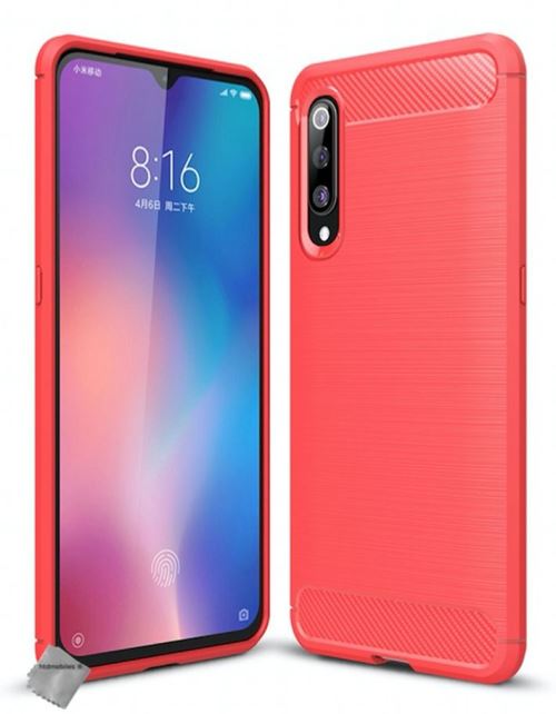 Housse etui coque silicone gel carbone pour Xiaomi Mi 9 avec verre trempe - ROUGE