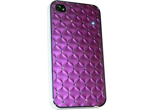 Coque rigide aspect matelassé violet toucher gomme avec inserts diamants iPhone 4S