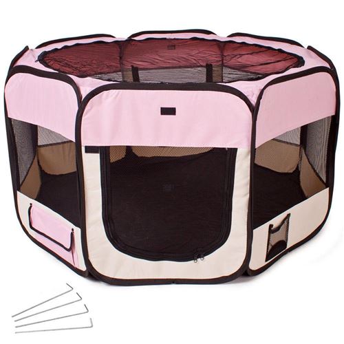Meilleurs prix pour Parc à chiots chiens enclos pour animaux pliable rose 125 x 125 x 64 cm