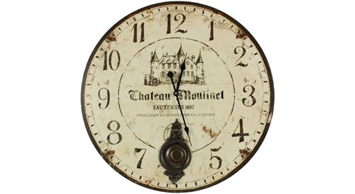 Horloge Ancienne Balancier Château Moulinet 58cm - Bois - Blanc - Décoration d'Autrefois