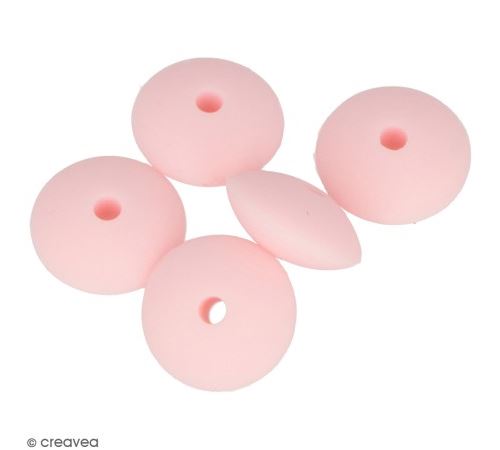 Lot de perles plates en silicone - 12 x 7 mm - Rose Poudré - 5 pcs