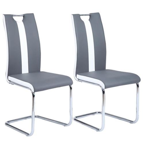 Jade Lot De 2 Chaises De Salle A Manger - Simili Gris Et Blanc - Style Contemporain - L 43 X P 58 Cm
