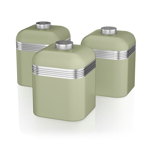 SWAN SWKA1020GN Lot 3 Pots Récipients Cuisine Multifonctions Retro métal 1L design vintage Vert Verde
