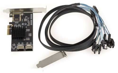 Carte Contrôleur SATA 6G - 8 PORTS - PCIE 4X Cordons MiniSAS CHIPSET MARVELL 88SE9215 Equerres Low et High Profile fournies