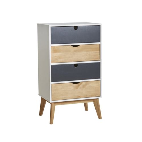 Chiffonnier 4 tiroirs Gris/Blanc/Bois - COSMIT