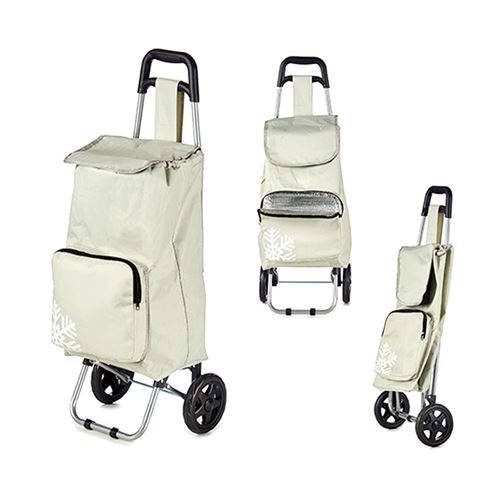 Chariot de Courses Pliable avec sac de rangement thermique de haute qualité et poignée confortable, gris clair