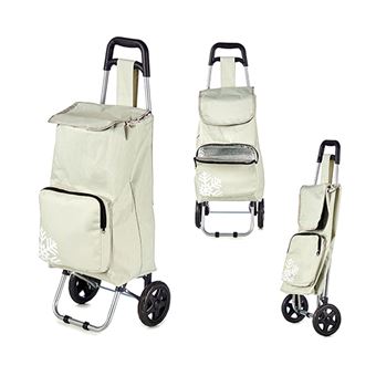 Chariot De Courses Pliable Avec Sac De Rangement Thermique De Haute Qualite Et Poignee Confortable Gris Clair Chariots De Courses Achat Prix Fnac