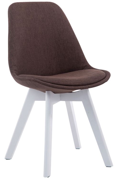 Chaise de Salle à manger Borneo V2 en Tissu - Style scandinave - Chaise Visiteur avec Piètement en Bois de Hêtre Blanc - Couleur Marron