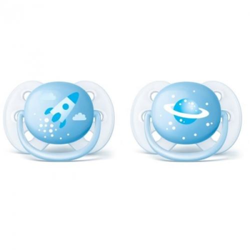 Lot de 2 sucettes ultra douce 0/6 mois fusée et planète - philips avent
