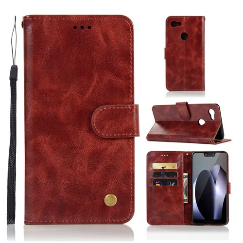 Etui en PU millésime premium rouge vin pour votre Google Pixel 3 XL