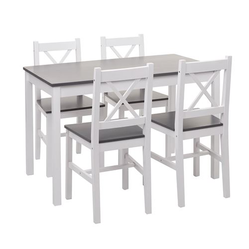Ensemble de salle à manger MENDLER HWC-F77 bois massif 110 cm blanc gris