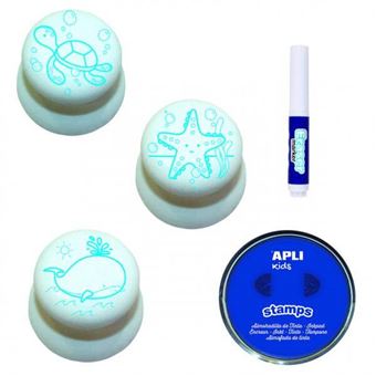 Boite tampons effaçables animaux marins 3 unités