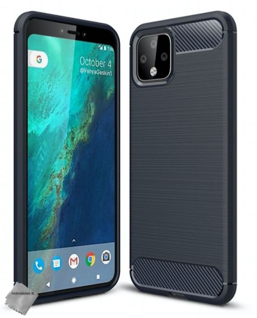 Housse etui coque silicone gel carbone pour Google Pixel 4 XL avec verre trempe - BLEU FONCE