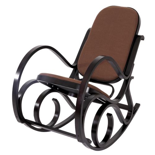 Rocking-chair, fauteuil à bascule M41, imitation noyer, tissu marron