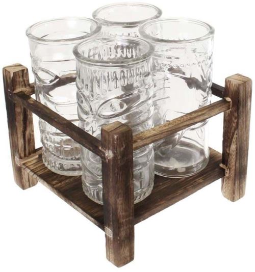Pick & Drink - Verres à cocktail avec support en bois Tiki