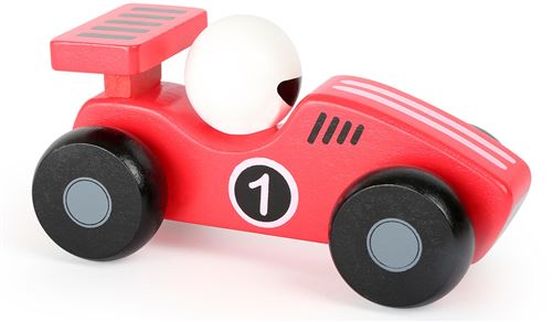 Small Foot voiture de course en bois rouge/blanc 13 x 6 cm