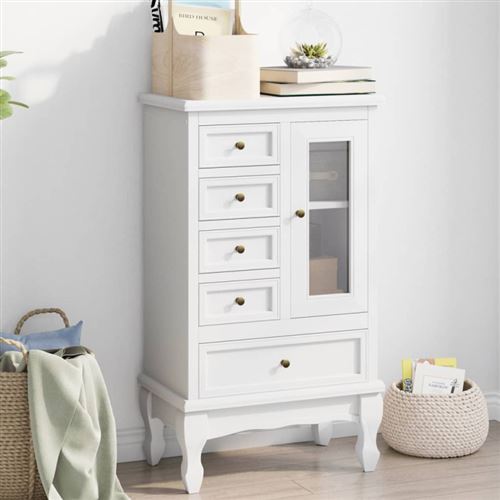 Vidaxl Blanc Armoire Avec 5 Tiroirs Et 2 Étagères