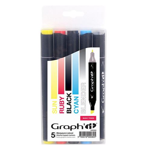 Set 5 Marqueurs à alcool Graph'it - Basic tones - Graph it