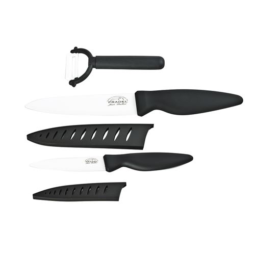Set de 2 couteaux et éplucheur en céramique avec étuis - Jean Dubost - Noir - Céramique