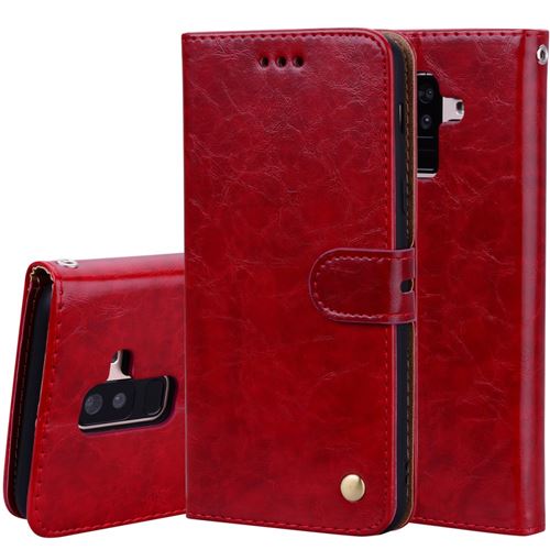 Etui en PU cire à l'huile rouge pour votre Samsung Galaxy A6+ (2018)/A9 Star Lite