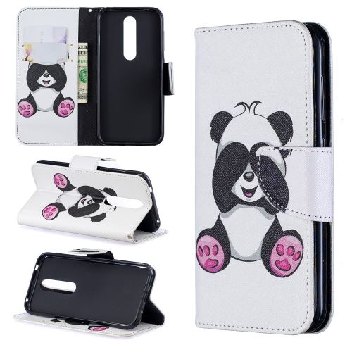 Etui en PU motif imprimé avec support roses et panda mignon pour votre Nokia 4.2