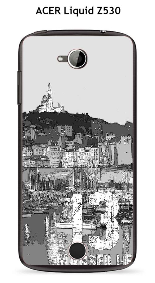 Coque TPU gel souple ACER Liquid Z530 design Marseille le port N & B