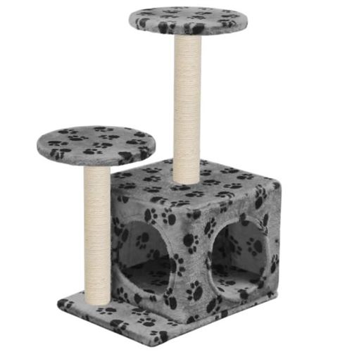 Arbre &agrave; chat avec griffoir en sisal 60 cm Gris Motif de pattes Vidaxl Gris avec impressions de patte