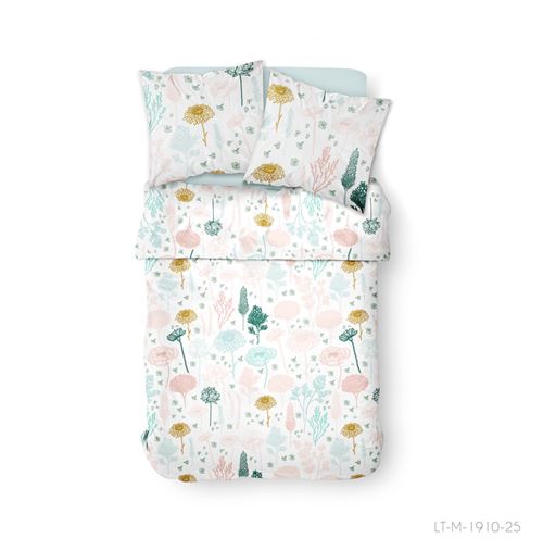 Parure de lit 2 personnes 240X260 Coton imprime blanc Floral SUNSHINE