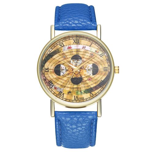 Phase de la Lune Regarder Astronomie Espace Regarder Sangle Lune Mme Montre Homme T333-ABleu foncé