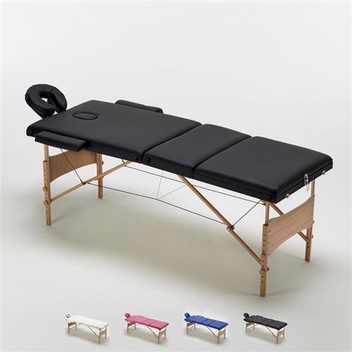 Bodyline - Health and Massage - Table de massage portable pliante en bois 3 Zone 215 cm Reiki, Couleur: Noir
