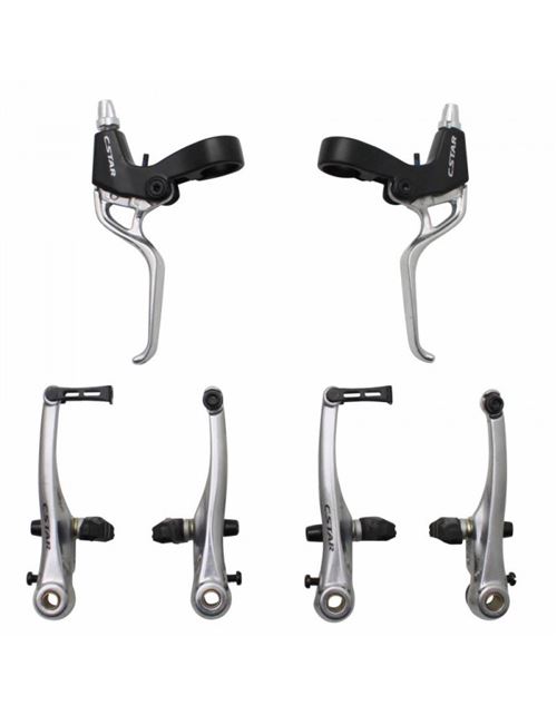 Frein v-brake p2r alu argent (etriers et leviers avant + arriere) (kit)