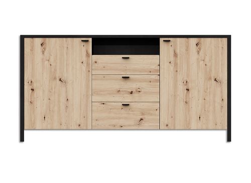 Buffet coloris chêne artisanal / acier foncé - 164 x 92 x 40,5 cm -PEGANE-