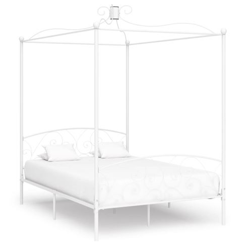 Vidaxl Blanc Cadre De Lit Sans Matelas Avec Baldaquin 140X200 Cm Métal
