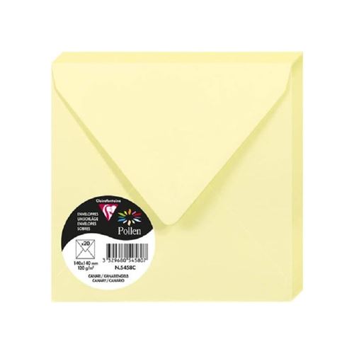 Paquet de 20 enveloppes Pollen 140x140mm Jaune Canari 120g