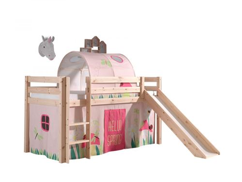 PINO Lit Compact avec Toboggan + Rideau de lit Spring + Tunnel de lit Spring